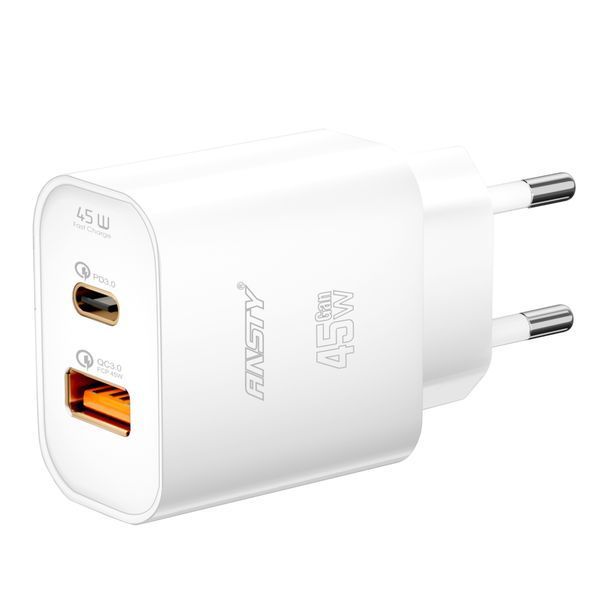Сетевое зарядное устройство ANSTY Q-040-A with Micro USB cable 45W (1USB 20W + Type-C 25W) Белый 91654 фото