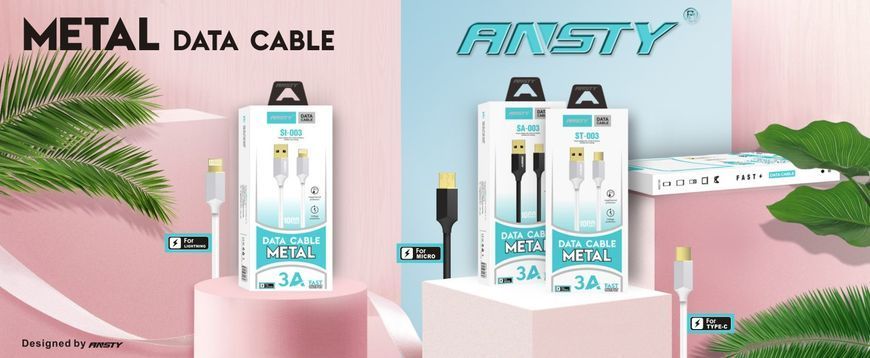 Кабель ANSTY SA-003 Micro USB 3A 1M White 87331 фото