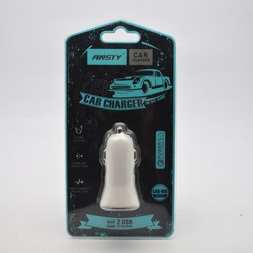 Автомобільний зарядний пристрій ANSTY CAR-010 (2 USB 2.4A) White 58423 фото