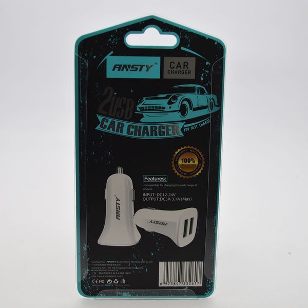 Автомобильное зарядное устройство ANSTY CAR-010 (2 USB 2.4A) White 58423 фото