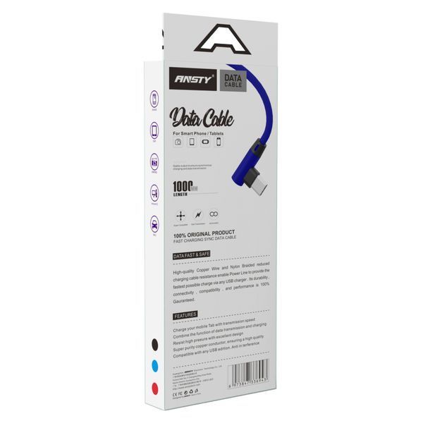 Кабель ANSTY S-045-I Type-C кутовий Nylon 2.4A 1M Синій 45015 фото