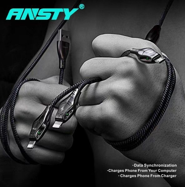Кабель ANSTY S-047-A Micro USB LED Snake Nylon 5A 1M Black 67355 фото