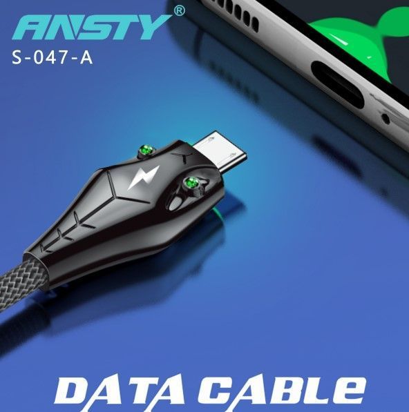 Кабель ANSTY S-047-A Micro USB LED Snake Nylon 5A 1M Black 67355 фото