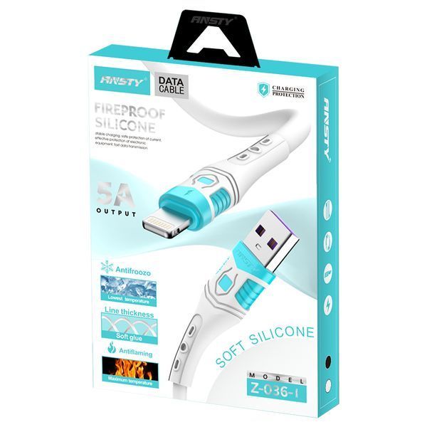 Кабель ANSTY Z-036-I Lightning Silicone 5A 1M Білий 72034 фото