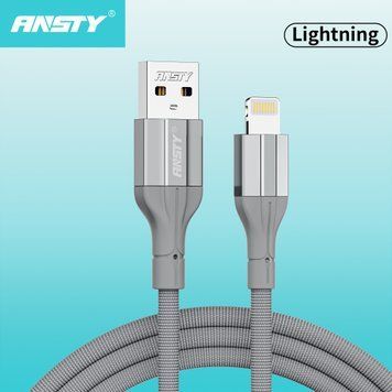 Кабель ANSTY S-018-I Lightning Nylon 3A 1M Сірий 88517 фото
