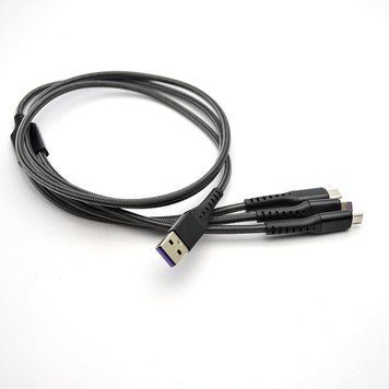 Кабель Epic Nylon 3in1 Type-c/Lightning/Micro USB 2.4A Black 1.2m (тех.пакет) 70368 фото