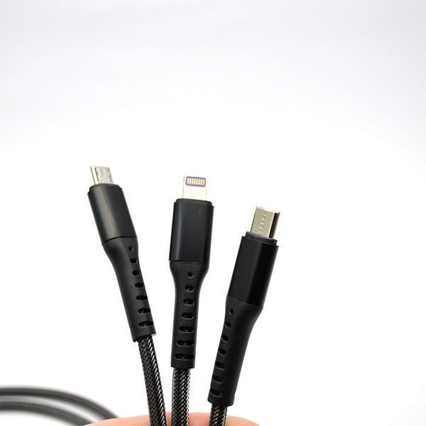 Кабель Epic Nylon 3in1 Type-c/Lightning/Micro USB 2.4A Black 1.2m (тех.пакет) 70368 фото
