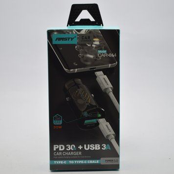 Автомобільний зарядний пристрій ANSTY CAR-014 (1 USB 3A/1 Type-C 30W) з Type-C to Type-C кабелем Black 17368 фото