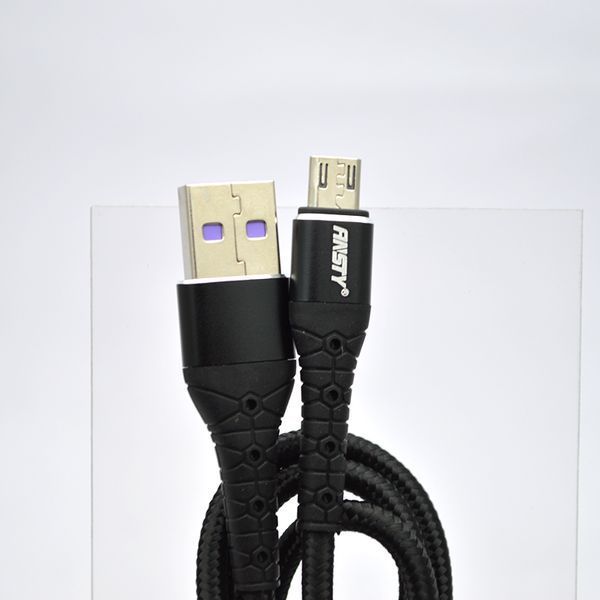 Кабель ANSTY S-033-A Zinc-Nylon Micro USB QC 5A 1M Black 55867 фото