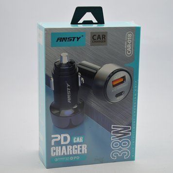 Автомобільний зарядний пристрій ANSTY CAR-018 (1 USB 18W / 1 Type-C 20W PD) Black 30962 фото
