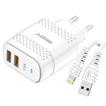 Мережевий зарядний пристрій ANSTY C-048-I with Lightning cable 2USB 3.4A Білий 76571 фото