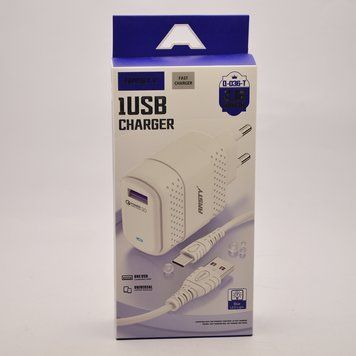 Мережевий зарядний пристрій ANSTY Q-036-T з Type-C кабелем 1USB 3.1A 18W White 86824 фото