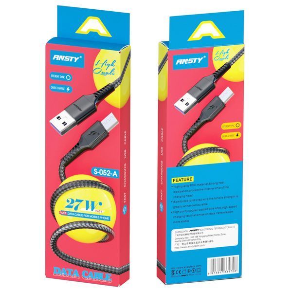 Кабель ANSTY S-052-A Micro USB 3.1A 1M Nylon Чорний 94257 фото