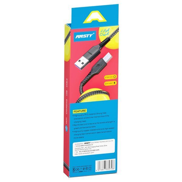 Кабель ANSTY S-052-A Micro USB 3.1A 1M Nylon Чорний 94257 фото